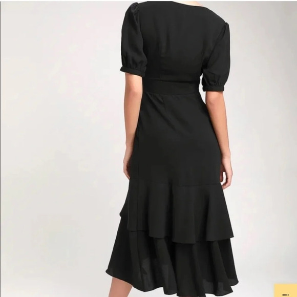 Lulu's Women’s Black Button-Up Short Sleeve Midi Cascading Ruffles Dress Size XS - Picture 4 of 15